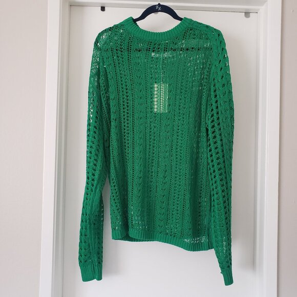 New Men's MNML Green Crochet Sweater Long Sleeve Linen Blend Streetwear Size XL - Picture 1 of 7